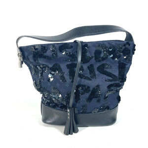 Louis Vuitton Satin Navy Shoulder Bucket Bag Sequin Handbag Blue Spotlight